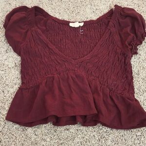 La Hearts Deep Red Smocked Blouse